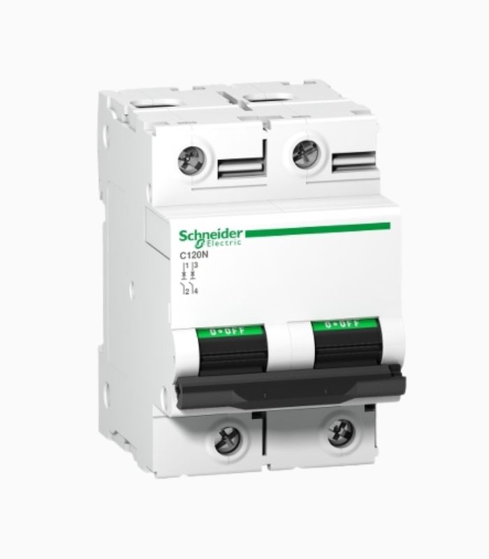 Interruptor Termomágnetico Riel Din Acti9 C120N 2P Interruptor Termomágnetico Riel Din Acti9 C120N 2P 100 A Curva C 10kA (IEC 60898-1) 10 kA (IEC 60947-2) - A9N18362 - Imagen 1