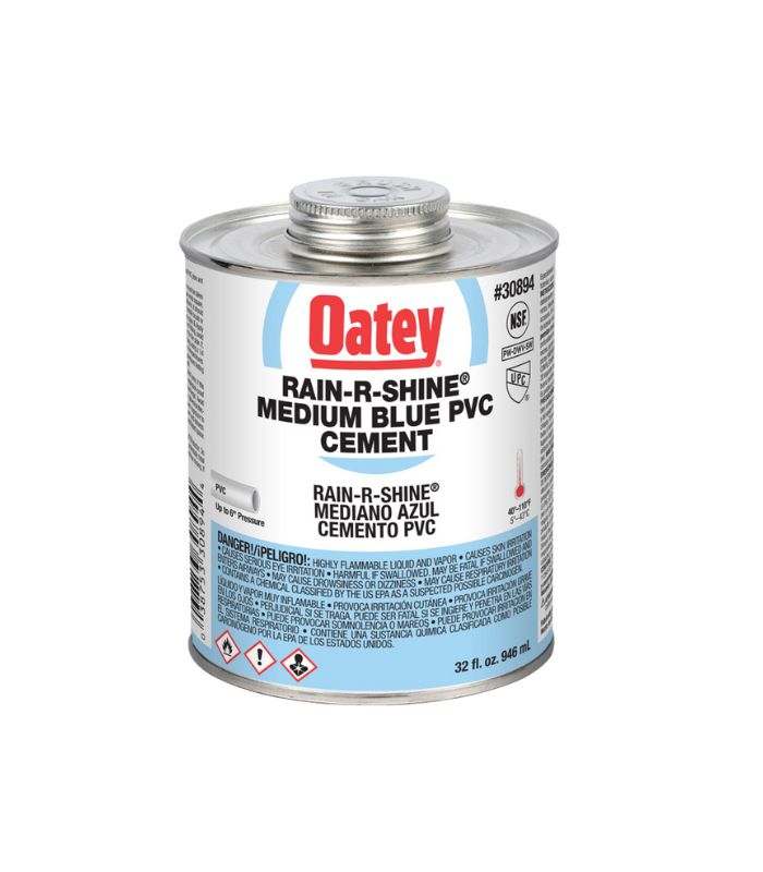 Pegamento Oatey RainRShine 32 Oz Pegamento Oatey RainRShine 32 Oz 1/4 Azul para Tuberías de PVC - Imagen 1
