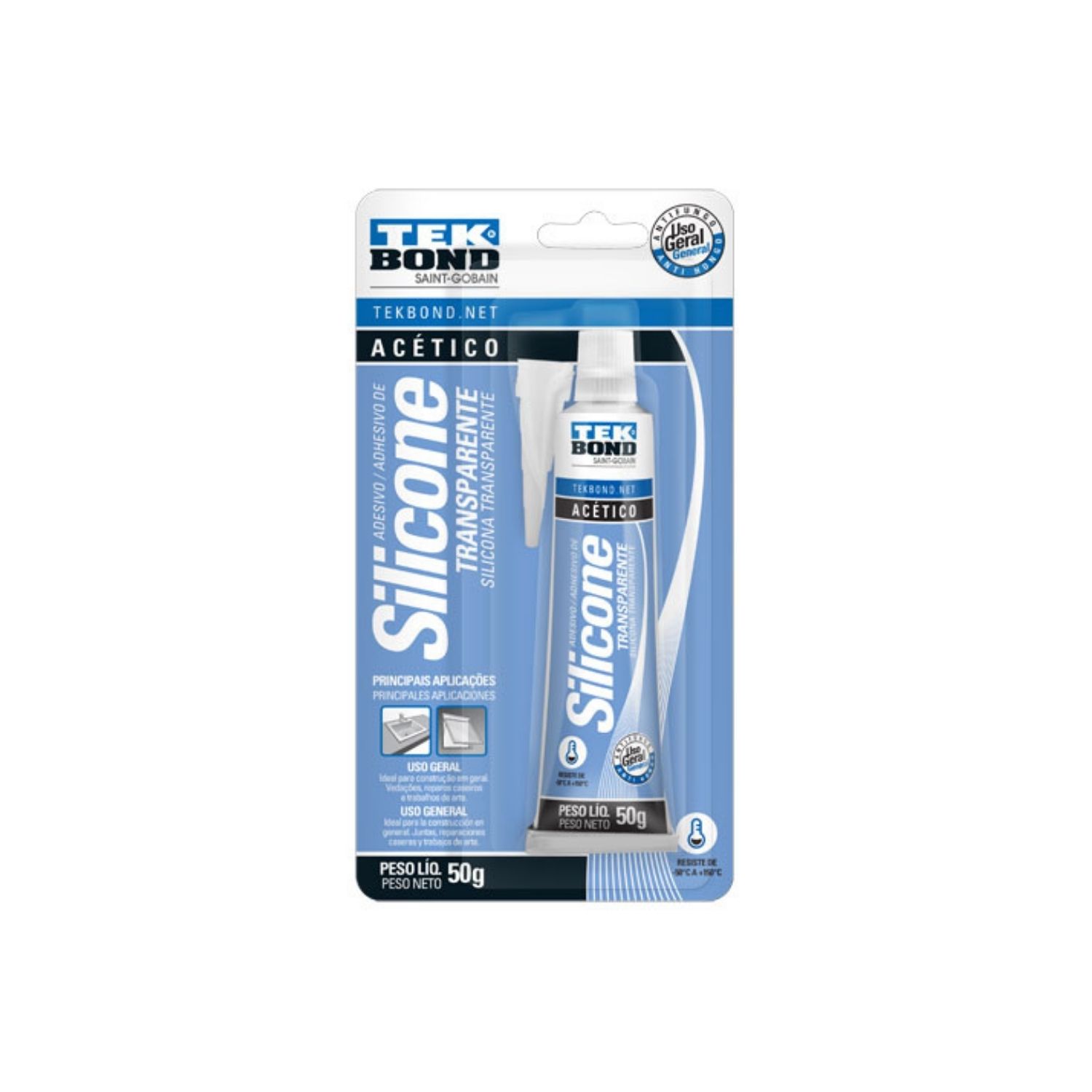Silicona acética transparente 50g Tekbond Silicona acética transparente 50g Tekbond - Imagen 1